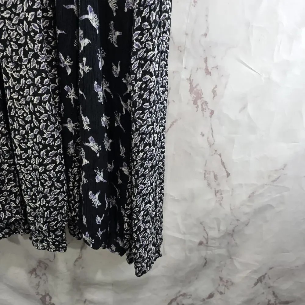 Vintage 90s Dress Womens Medium Black Blue Maxi Midi Floral Witchy Ditzy Micro - Picture 4 of 11